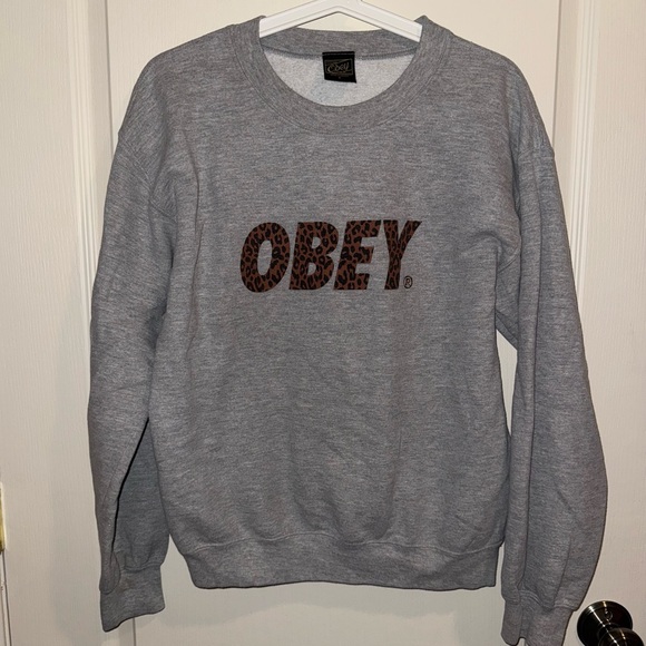 OBEY Cheetah/Grey Crewneck Sweatshirt - Picture 2 of 6
